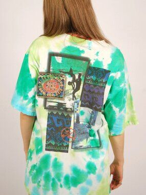 Y2K Hobie Surf T-Shirt (XL) green vintage tie dye skater beach streetwear mens